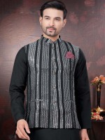 Black Pure SIlk Readymade Kurta Pajama With Jacket